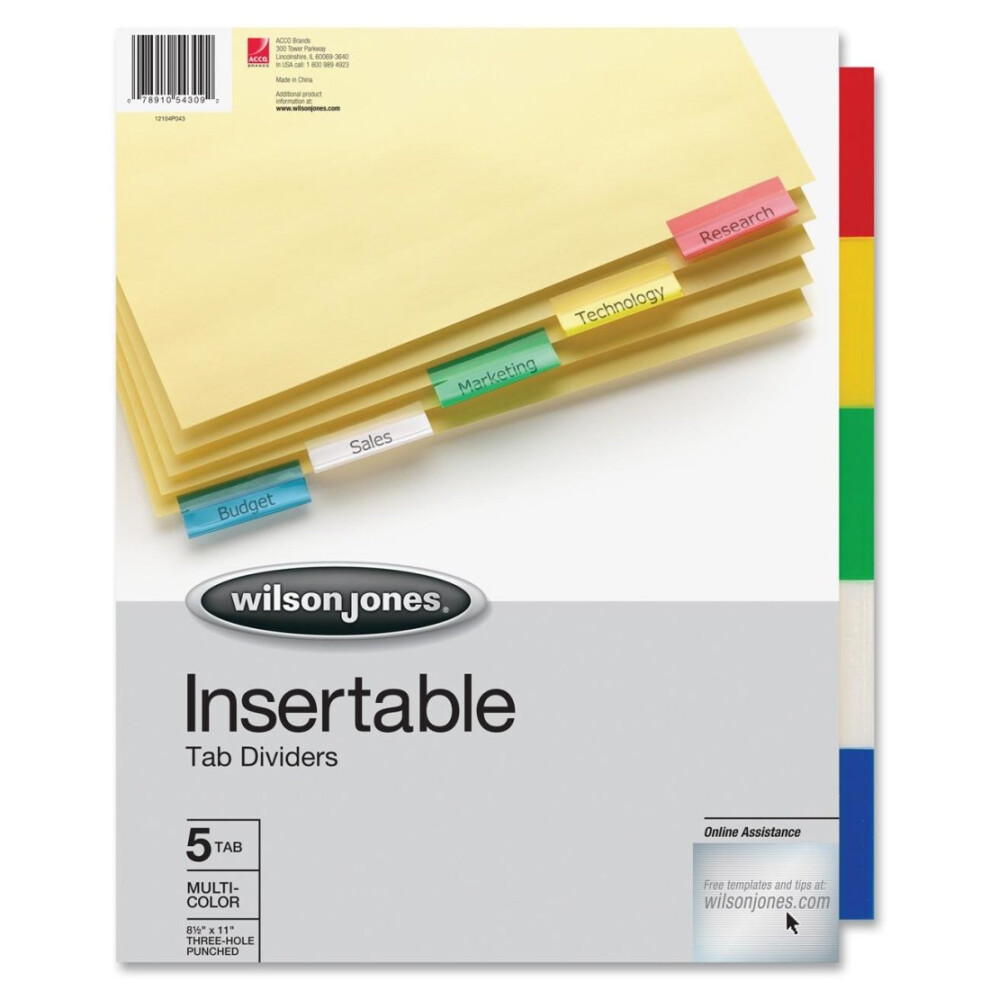 Wilson Jones 54309 Single-Sided Reinforced Insertable Index  Multicolor 5-Tab  Letter  Buff-image-OPC-PFNHJMJ-NEW