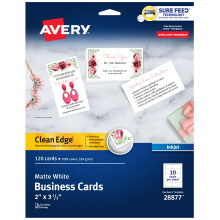 Avery Clean Edge -tulostettavat k yntikortit Sure Feed -tekniikalla, 2"" x 3,5"" (5,6 cm x 9,9 cm), valkoiset, 120 tyhj korttia mustesuihkutulost