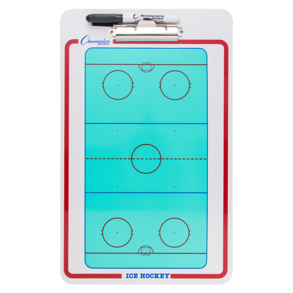 Champion Sports Large Dry Erase Board for Coaching Hockey - Whiteboards for Strategizing  Techniques  Plays - 2-Sided Boards with Clip - Front Side Fu