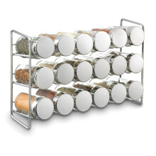 Polder Chrome 18-Jar Compact Spice Rack de 18 a 5 onces Le pot en verre a des bouchons de shaker perfores aux couvercles plaques chromes suffisam