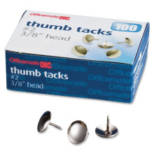 Officemate stalen punaises met 3/8 inch kop, zilveren doos van 100 (92912)