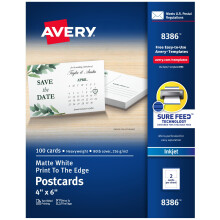 Avery bedrukbare ansichtkaarten met Sure Feed-technologie, 10 x 15 cm, matwit, 100 blanco ansichtkaarten voor inkjetprinters (08386)