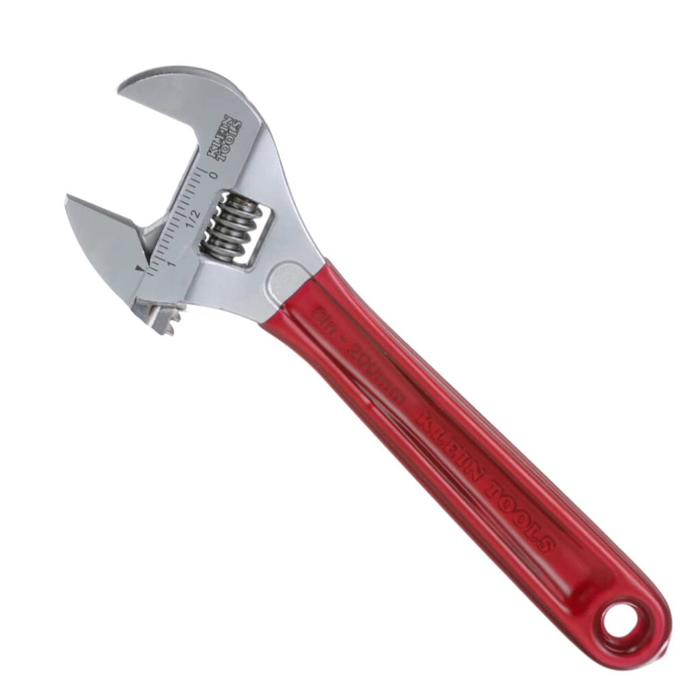 Klein Tools D507-8 Adjustable Wrench Extra Capacity Jaw Forged Drive Wrench with High Polish Chrome Finish 8-Inch