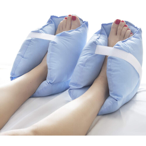 DMI Heel Cushion Protector Pillow to Relieve Pressure from Sores and Ulcers  Foot Pillow  FSA HSA Eligible  Adjustable in Size  Blue  White  Sold as a