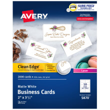 Avery Καρτες Επιχειρησεων Clean Edge με Τεχνολογία Sure Feed, 2" x 3.5", Λευκές, 2,000 Κενές