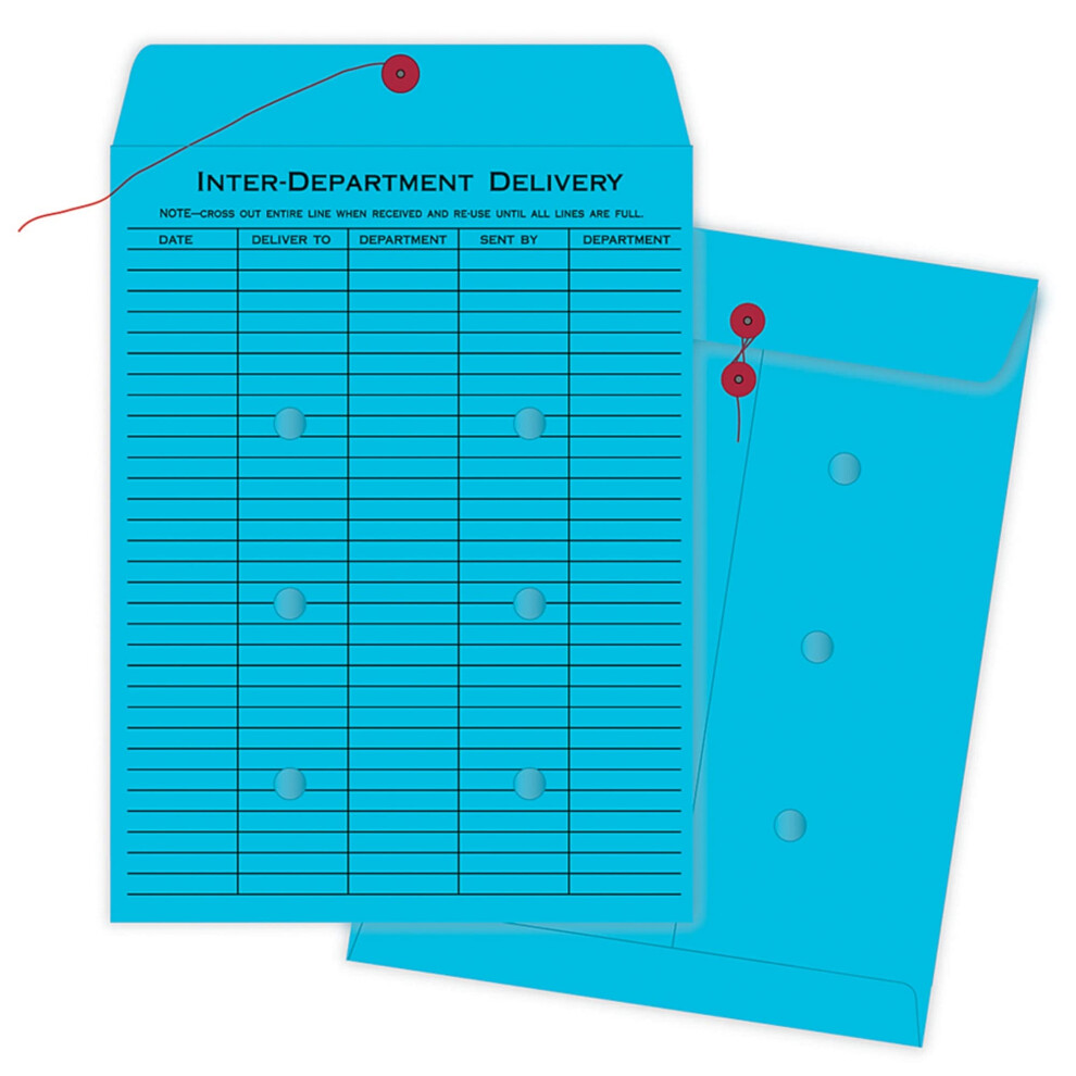 Enveloppes Interservices Quality Park Fermeture Boutons Et Ficelle, 25,4 X 33 Cm, Recto, R Gle Troite, Bleues, Bo Te De 100 (QUA63577)-image