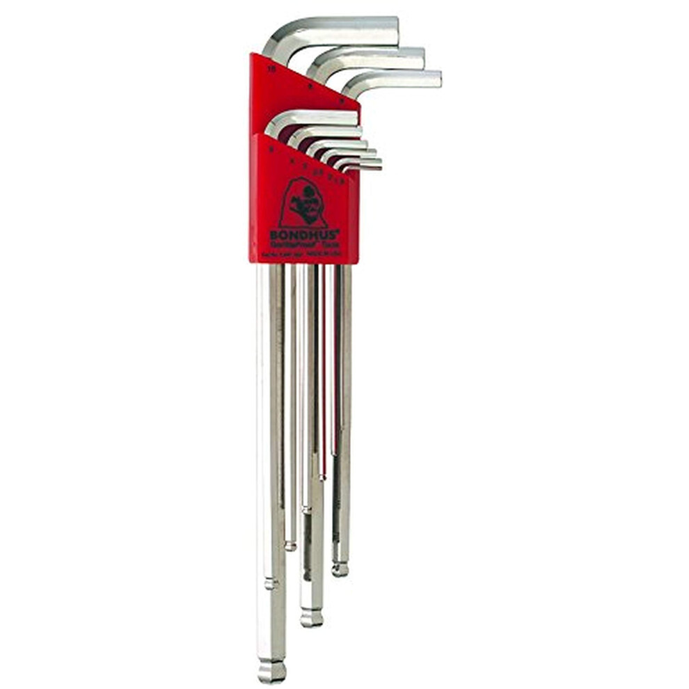 Bondhus 17099 Set Of 9 Balldriver L-Wrenches With Briteguard Finish Extra Long Length Sizes 1.5-10Mm 037231170998