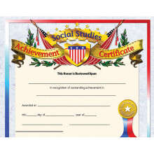 HAYES SCHOOL PUBLISHING Certificado de Logros en Estudios Sociales, 8.5" x 11", Paquete de 30 Multi H-VA675