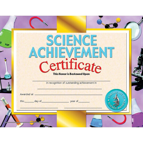Certificat de réussite en sciences Hayes, 8,5" x 11", Pack de 30