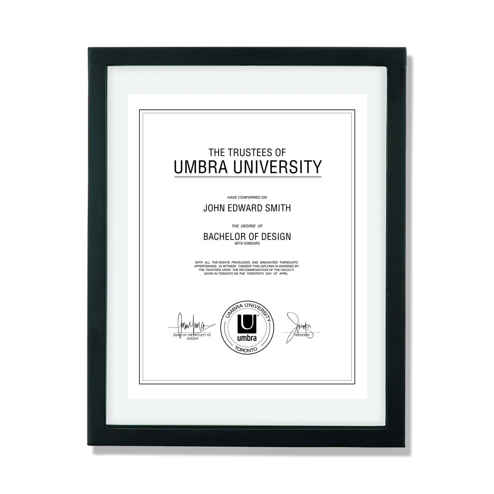 Umbra Document Frame 13x16 inch - Modern Picture Frame Designed to Display a Floating 11x14 Document  Diploma  Certificate  Photo or Artwork (Black)