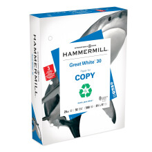 Papel para impresora Hammermill Great White, 30 % reciclado, 3 agujeros, 1 resma (500 hojas), 92 brillante, fabricado en EE. UU. 086702