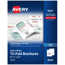 Avery folletos tri-pliegue con sellos de correo 8.5 """" x 11 """" Matte White 100 Folleto en blanco para impresoras de inyeccin de tinta (08324)