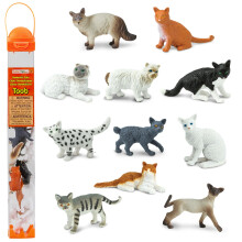Safari Ltd. Inhemska katter Toob - 11 mini -figurer inklusive balinesiska grå tabby Angora Birman Siamese och mer - Toy Set for Boys Girls & Kids