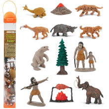 Safari Ltd. Prehistoric Life Toob - 12 figurer: Caveman Cavewoman Volcano Mammoth Doedicurus Smilodon Sloth Dinosaurs - Uddannelsesleget?jsfigure