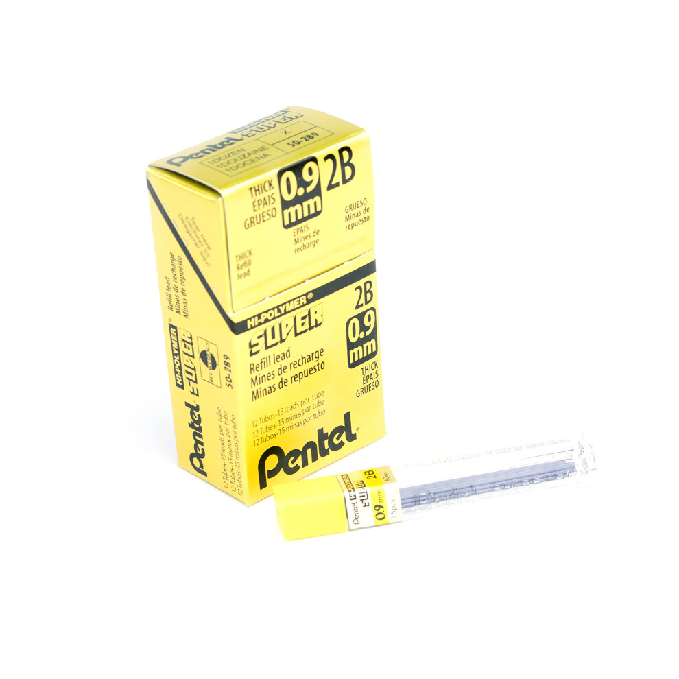 Pentel Super Hi-Polymer Lead Refill 0.9Mm Thick 2B 180 Pieces Of Lead (50-9-2B) Gray