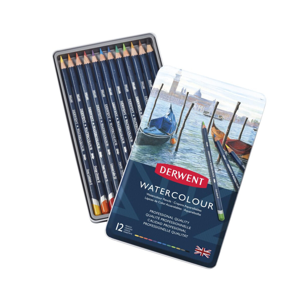 Derwent Colored Pencils  Watercolour  Water Color Pencils  Drawing  Art  Metal Tin  12 Count (32881)