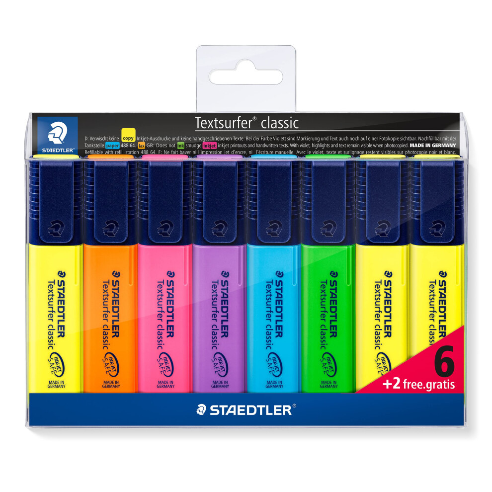 Staedtler 364 A Wp8 Textsurfer Classic Highlighter Bonus Pack - Assorted Colours (Pack Of 6 + 2 Free)