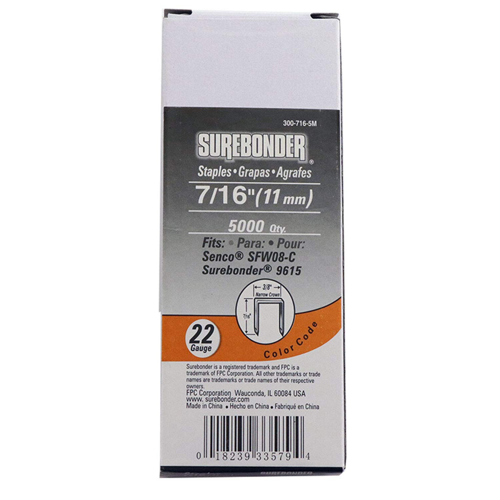 300-716-5M Narrow Crown 22 Gauge Upholstery Staples - 7/16"""" Length - 5000 Count 018239335794