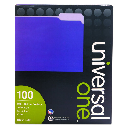 Universal Universal UNV10505 Deluxe Χρωματιστοί Φάκελοι Αρχείων με 1/3 Κοπή - Μωβ/Ανοιχτό Μωβ (100/Κουτί) 2