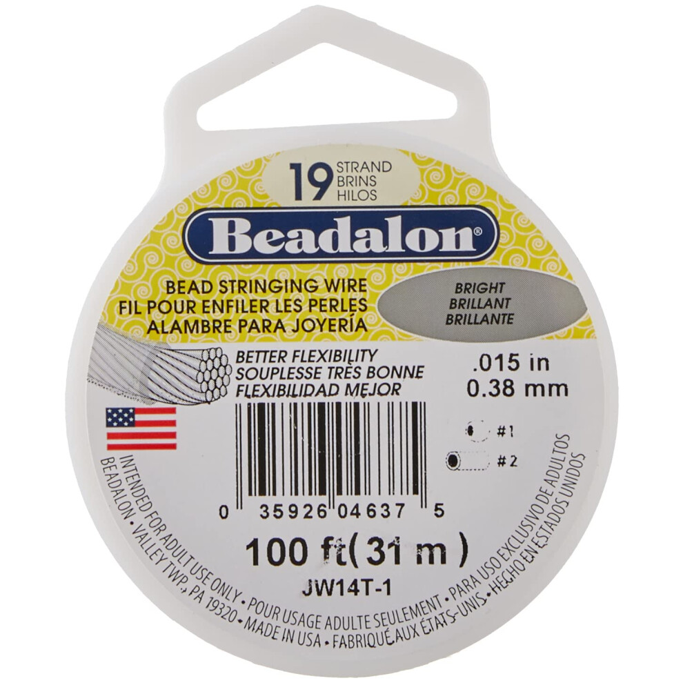 Beadalon 19 Strand Stainless Steel Bead Stringing Wire  015 in / 0.38 mm  Bright  100 ft / 31 m
