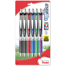 Pentel EnerGel Deluxe RTX geelimustekynät 0,7 millimetrin metallikärki erilaisia ??värejä 6 pakkaus (BL77BP6M)