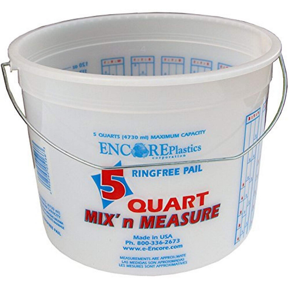 Encore Plastics 5166 Mix 'N Measure Ringfree Plastic Pail with Wire Handle  5-Quart-image-OPC-PFMSD7Z-NEW