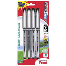 Pentel EnerGel NV Gel-Tintenstift (0,7 mm), Metallspitze, schwarze Tinte, 4er-Pack (BL27BP4A)
