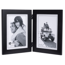 Malden Double Vertical 5x7 Picture Frame - Wide Real Wood Molding Real Glass - Black