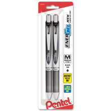 Pentel EnerGel RTX intrekbare vloeibare gelpen (0,7 mm) medium lijn metalen punt zwarte inkt verpakking van 2 (BL77BP2A)