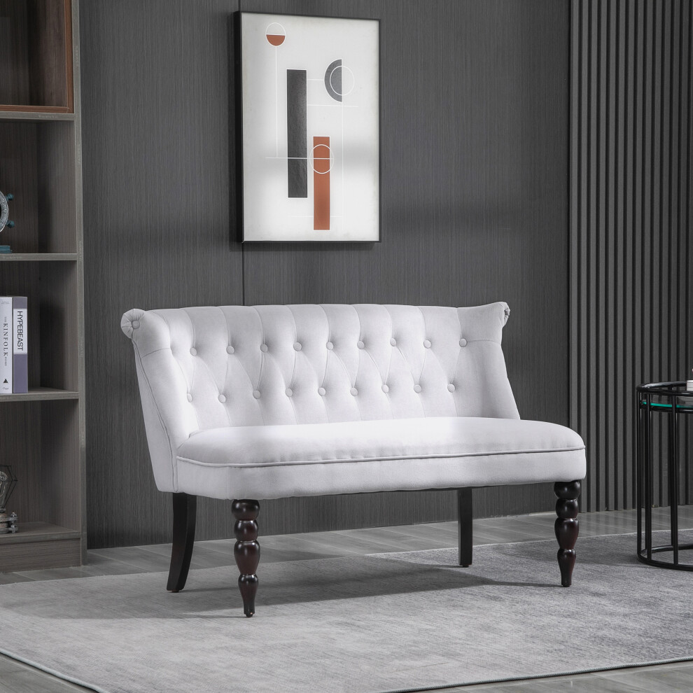 HOMCOM Velvet-Feel French Two-Seat Lounger Couch with Wood Frame, Grey