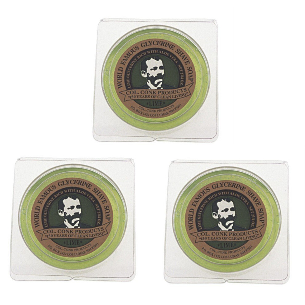 Colonnello Conk Col. Conk World's Famous Shaving Soap Lime - 3 Pack - Each Piece Net Weight 2.25 Oz