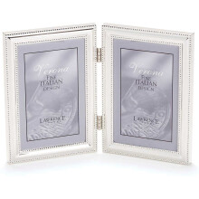 Lawrence Frames Hinged Double (Vertical) Metal Picture Frame Silver-Plate with Delicate Beading 5 by 7-Inch