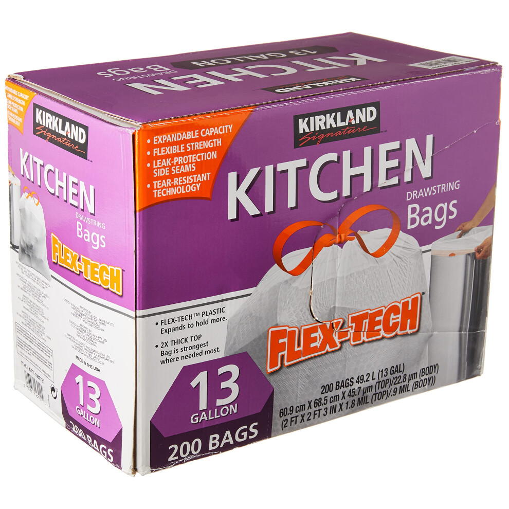 Kirklandov Podpis Kirkland Signature Drawstring Kitchen Trash Bags - 13 Gallon - 200 Count