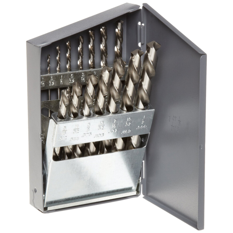 Chicago Latrobe 69881 150L Left-Hand (Reverse) Flute High-Speed Steel Jobber Length Drill Bit Set Uncoated 118 Degree Conventional Point 15-Piece 662355698815