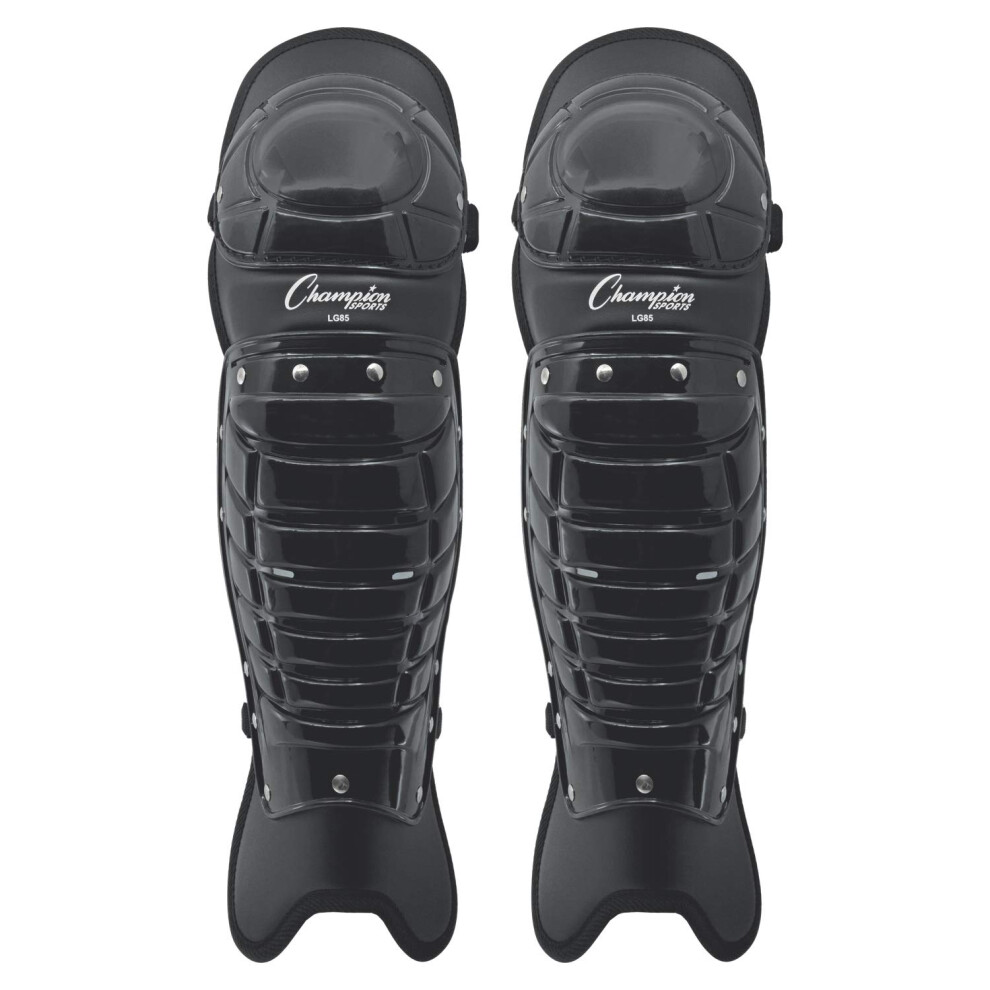 Champion Sports Umpire Leg Guards: Single Knee Umpires Shin Guard for Baseball & Softball - Pair of 16.5"""" Umpiring Shin Pads for Adults - Black