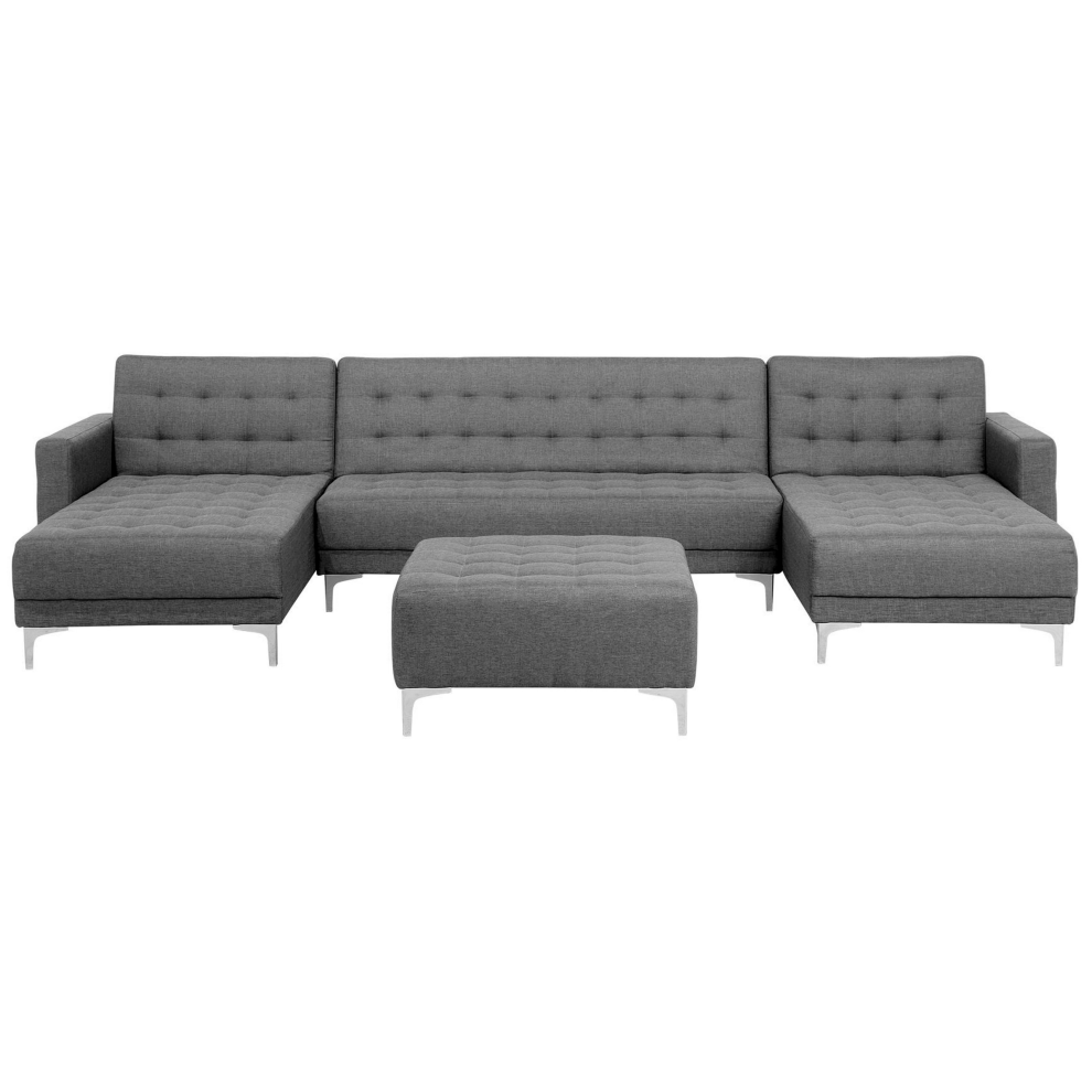 5 Seater U-Shaped Modular Fabric Sofa with Ottoman Grey ABERDEEN
