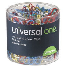 Universele UNV95000 jumbo paperclips met plastic coating en dispenser met ?n compartiment - diverse kleuren (250/pak)