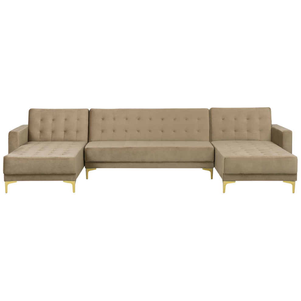 5 Seater U-Shaped Modular Velvet Sofa Sand Beige ABERDEEN