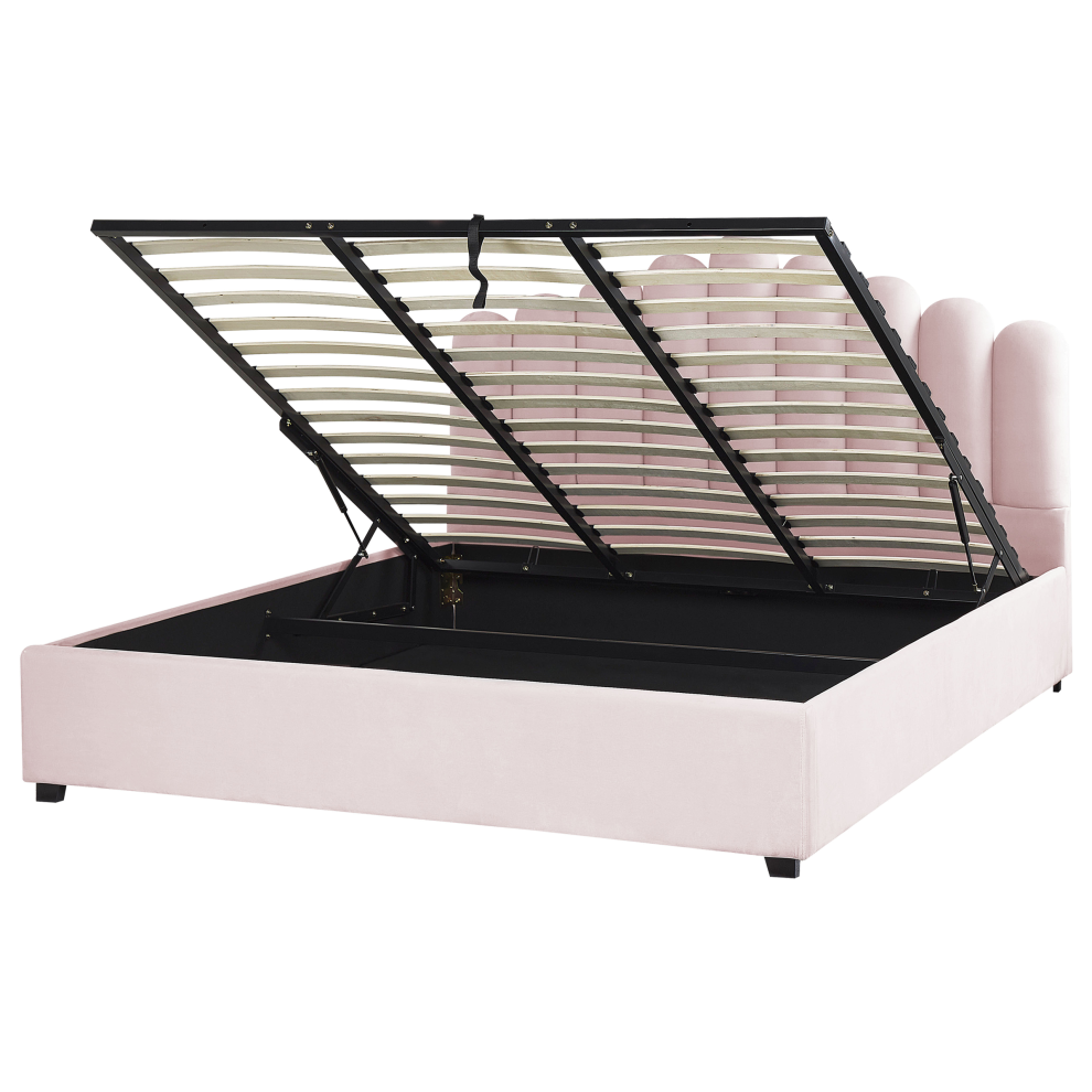 Ottoman Bed Velvet VINCENNES 180 x 200 cm (EU Super King) Pastel Pink