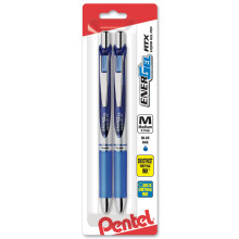 Pentel EnerGel Deluxe RTX sisäänvedettävä nestemäinen geelikynä, 0,7 mm metallikärki sininen muste 2 pakkaus (BL77BP2C)