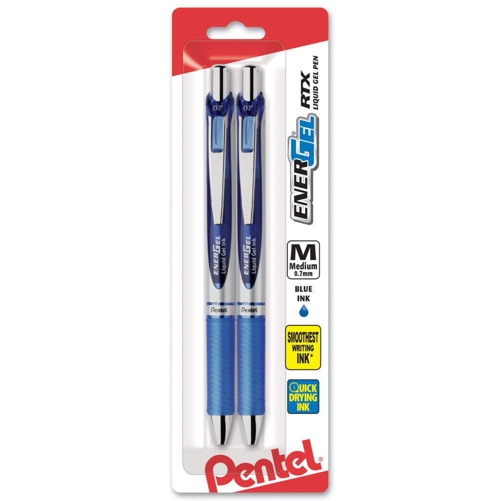 Pentel Energel Deluxe Rtx Retractable Liquid Gel Pen 0.7Mm Metal Tip Blue Ink 2 Pack (Bl77bp2c)