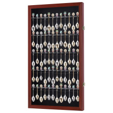 DisplayGifts 60 Souvenir Spoon Tea Spoon Display Case Rack Holder Wall Cabinet Collection Frame with UV Protection Lockable Door (Cherry Finish)