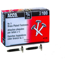 ACCO Messing-Papierverschl   sse, 19 mm, plattiert, 1 Schachtel, 100 Verschl   sse/Schachtel (71703)
