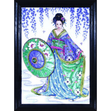 Design Works Crafts Laskettava Ristipisto Geisha 12 x 16 tuumaa Valkokulta