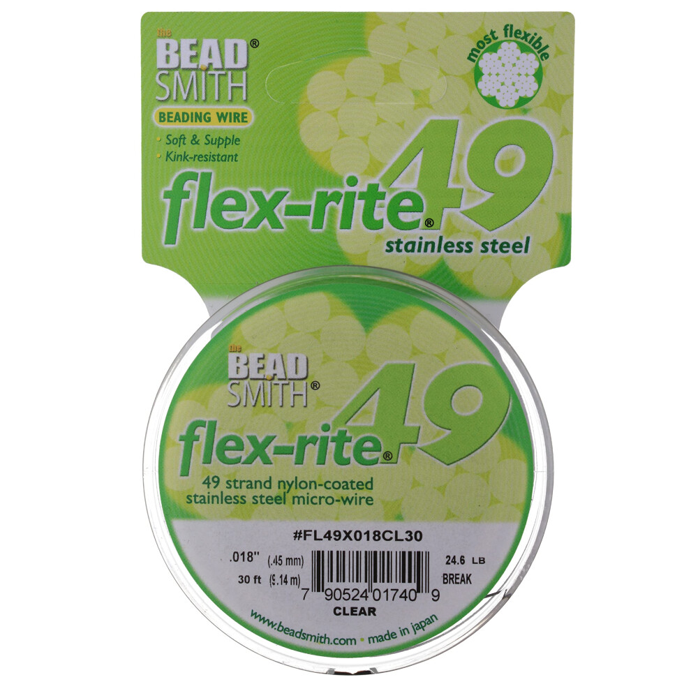 Filo Per Perline In Acciaio Inossidabile Rivestito In Nylon Flex-Rite Beadsmith A 49 Fili, Per La Creazione Di Gioielli (Diametro 0,018 Trasparen-image