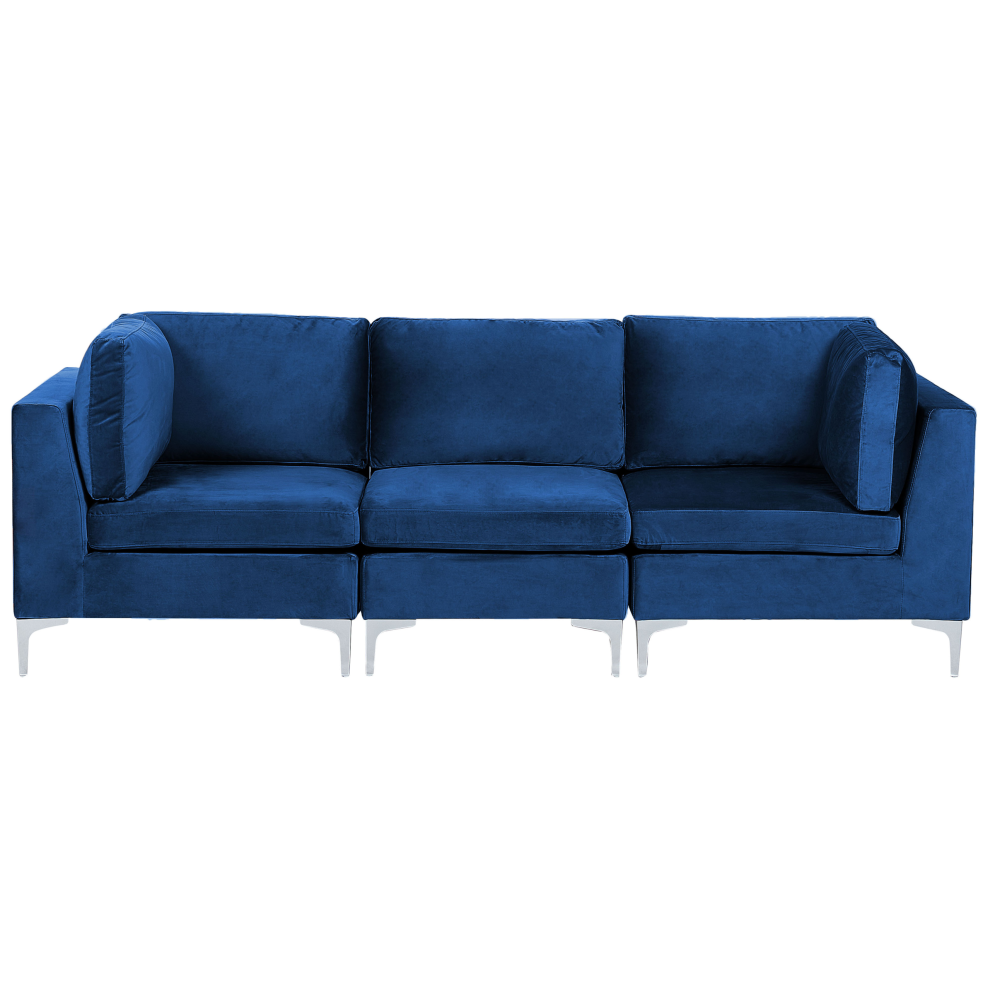 3 Seater Modular Velvet Sofa Blue EVJA