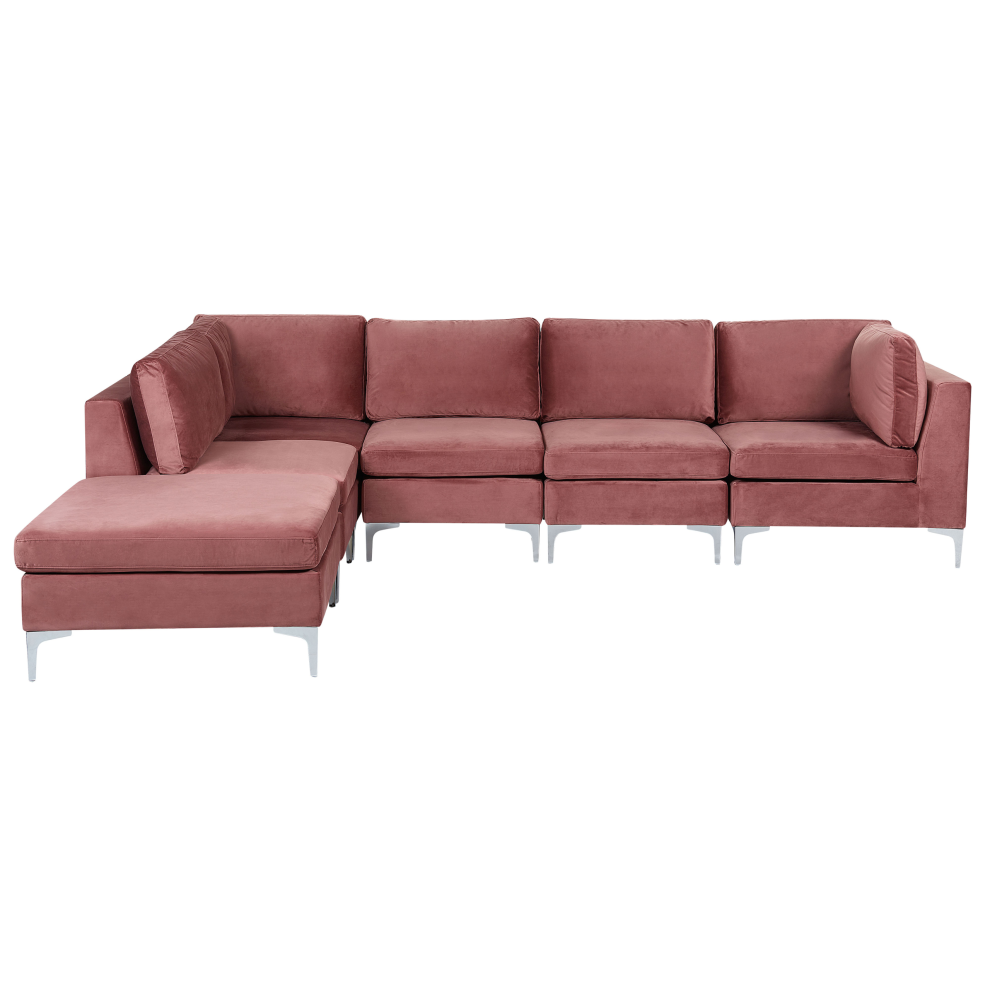 Modular Corner Sofa EVJA Velvet Pink with Ottoman 5 Seater Right Hand
