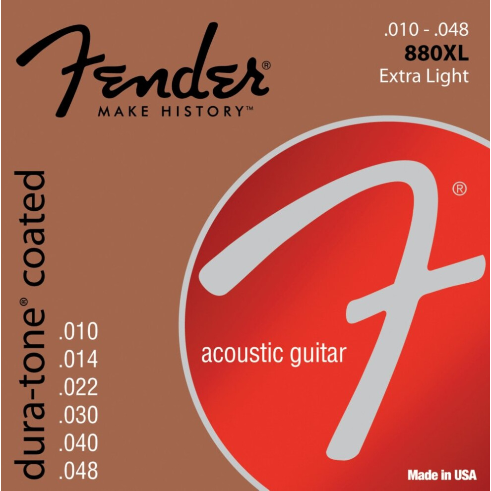 Fender Dura-Tone Coated 80/20 Bronze Acoustic Guitar Strings  880XL .010-.048