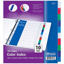 Bazic 3-Ringbuch-Registerkarten mit 10 Trennblttern, 9,5 x 0,1 x 12,3 Zoll, mehrfarbige Register (1 Set) (3107)
