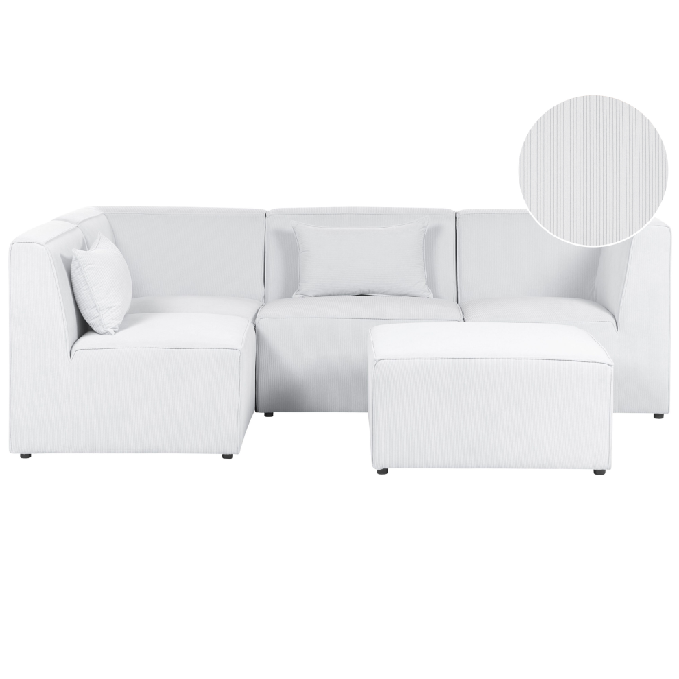 Modular Corner Sofa LEMVIG Corduroy Off-White with Ottoman 4 Seater Right Hand